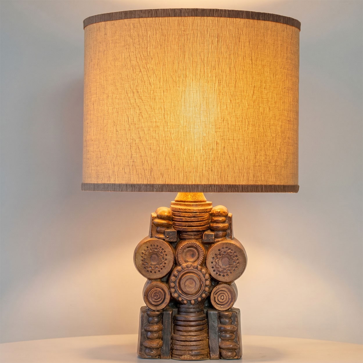 Ceramic Floor/Table Lamp B. Rooke, Beige Custom Made Lampshade by R. Houben