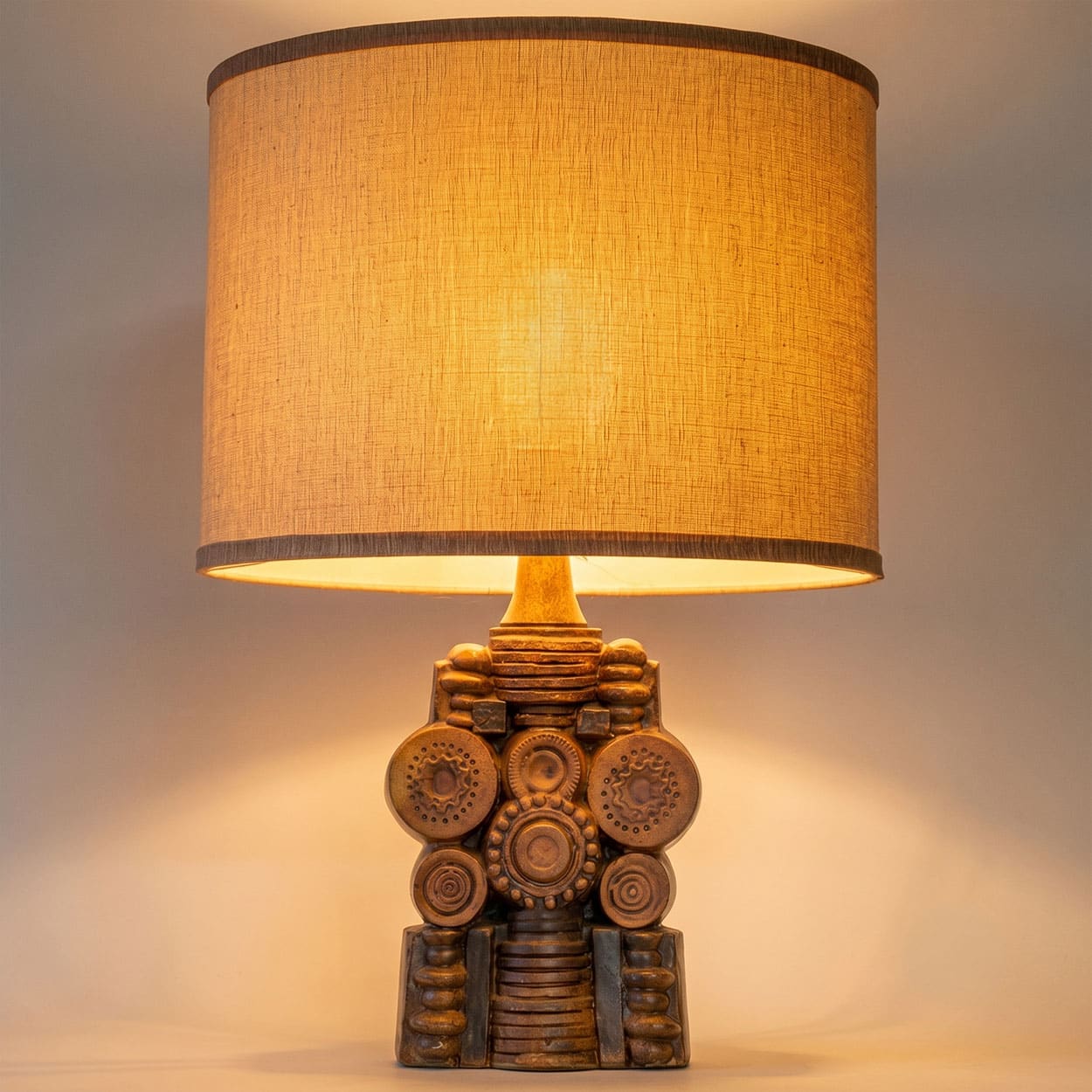 Ceramic Floor/Table Lamp B. Rooke, Beige Custom Made Lampshade by R. Houben