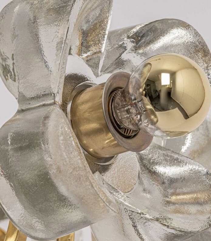 1 of the 2 Sische Glass and Brass Chandeliers, 1960s Modernist Design