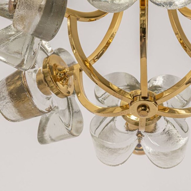 1 of the 2 Sische Glass and Brass Chandeliers, 1960s Modernist Design