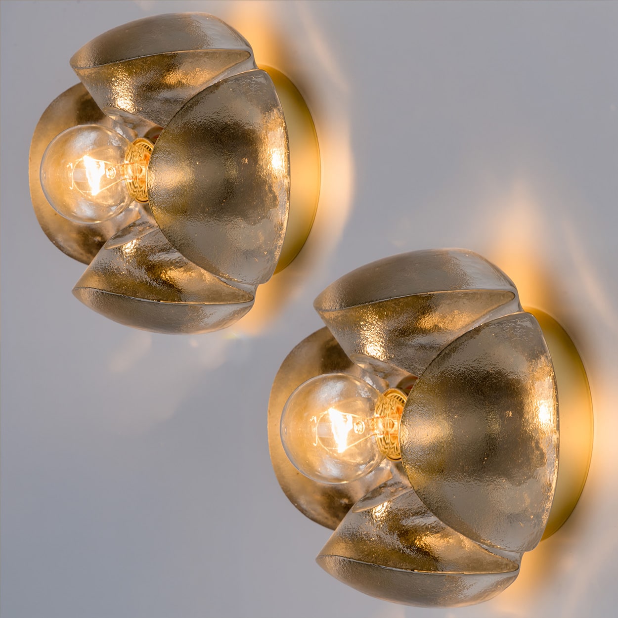 Pair of Flower Wall Lights, Brass and Glass by Sische, 1970s, Germany