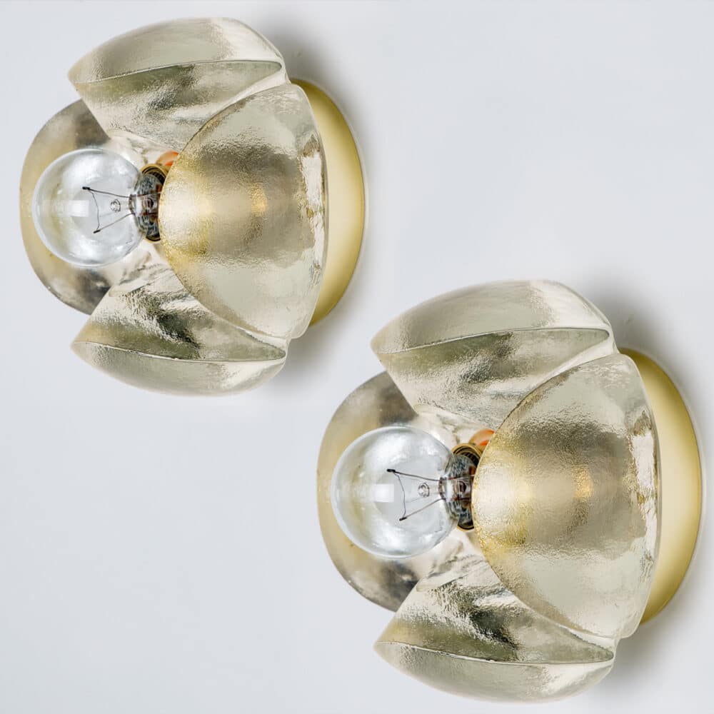 Pair of Flower Wall Lights, Brass and Glass by Sische, 1970s, Germany