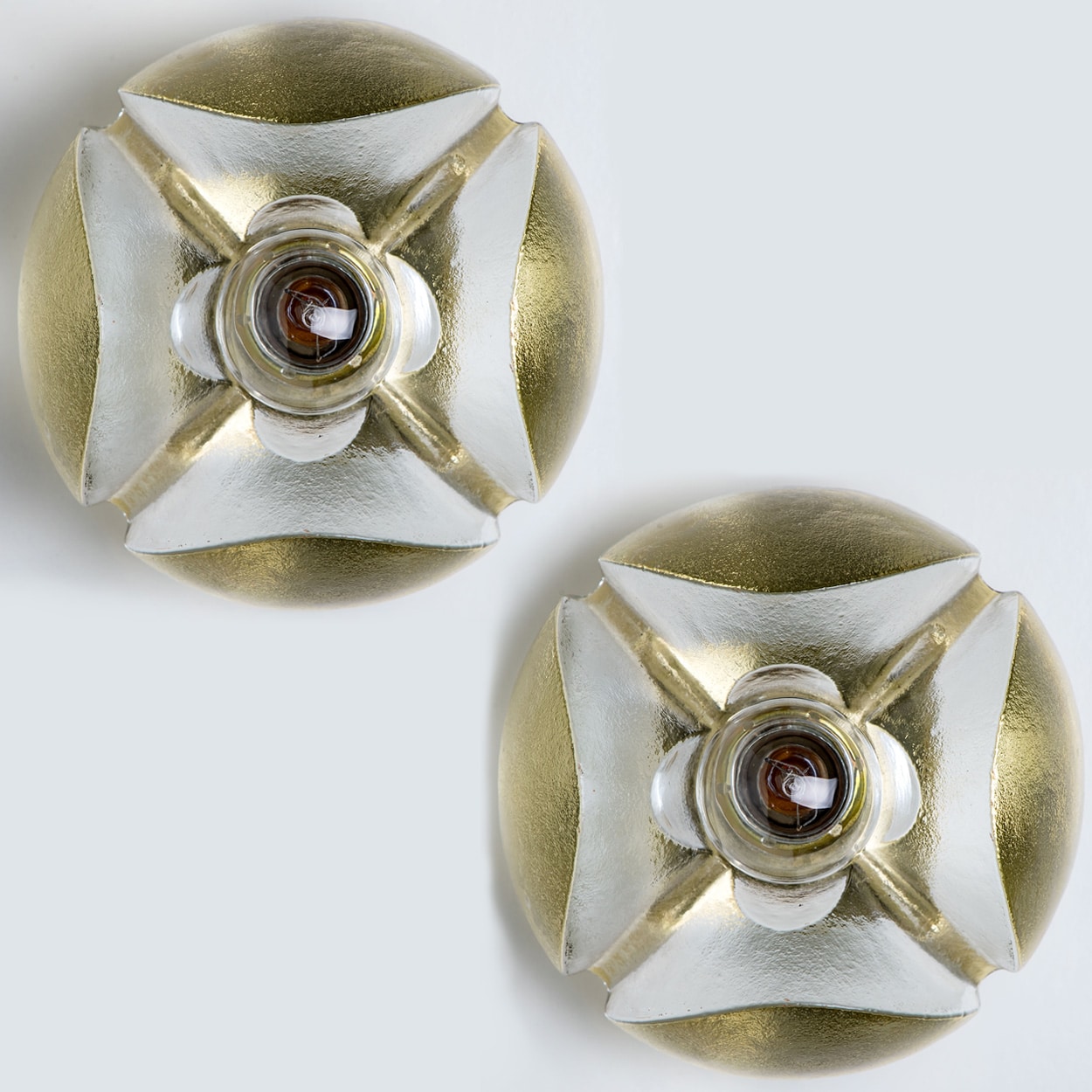 Pair of Flower Wall Lights, Brass and Glass by Sische, 1970s, Germany