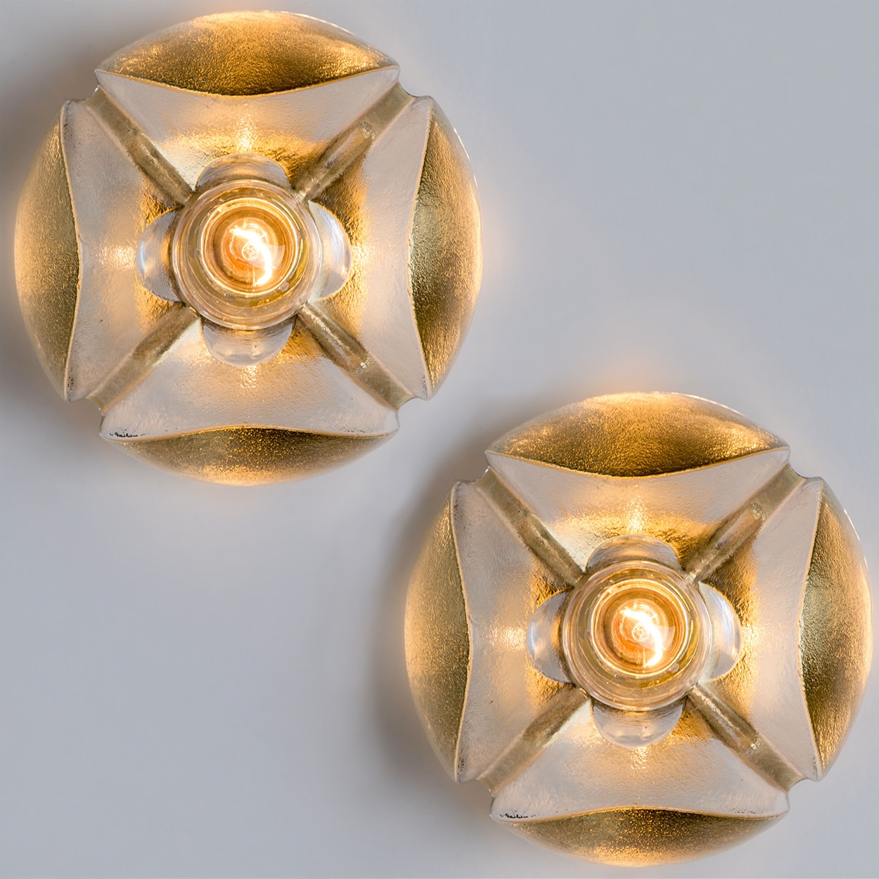 Pair of Flower Wall Lights, Brass and Glass by Sische, 1970s, Germany