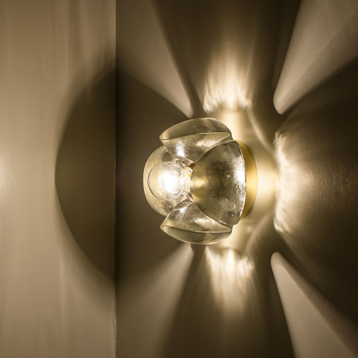 Pair of Flower Wall Lights, Brass and Glass by Sische, 1970s, Germany