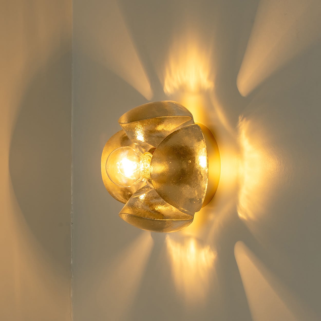 Pair of Flower Wall Lights, Brass and Glass by Sische, 1970s, Germany