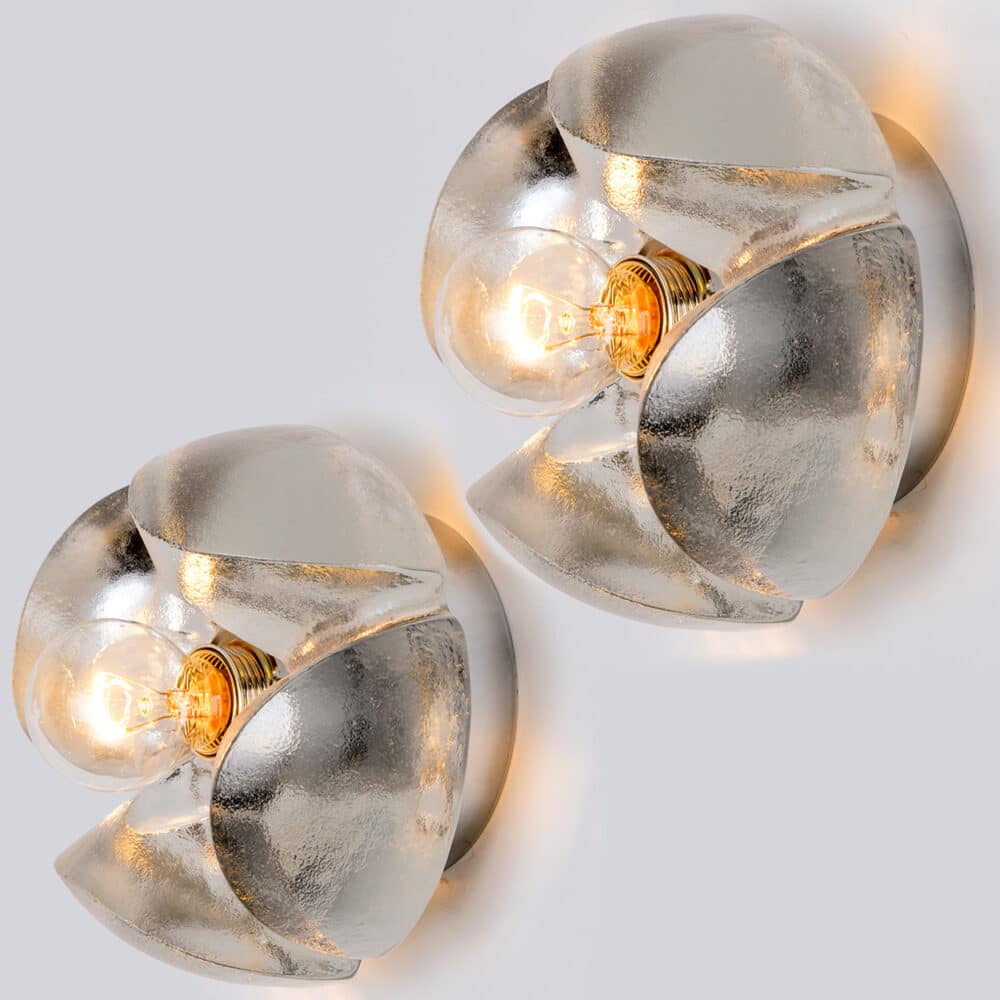 Pair of Flower Wall Lights, Chrome and Glass by Sische, 1970s, Germany