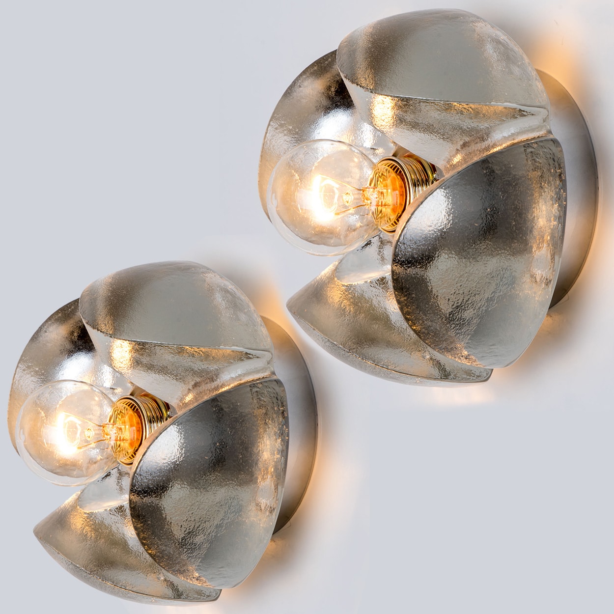 Pair of Flower Wall Lights, Chrome and Glass by Sische, 1970s, Germany