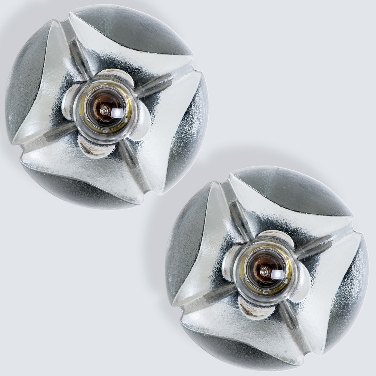 Pair of Flower Wall Lights, Chrome and Glass by Sische, 1970s, Germany