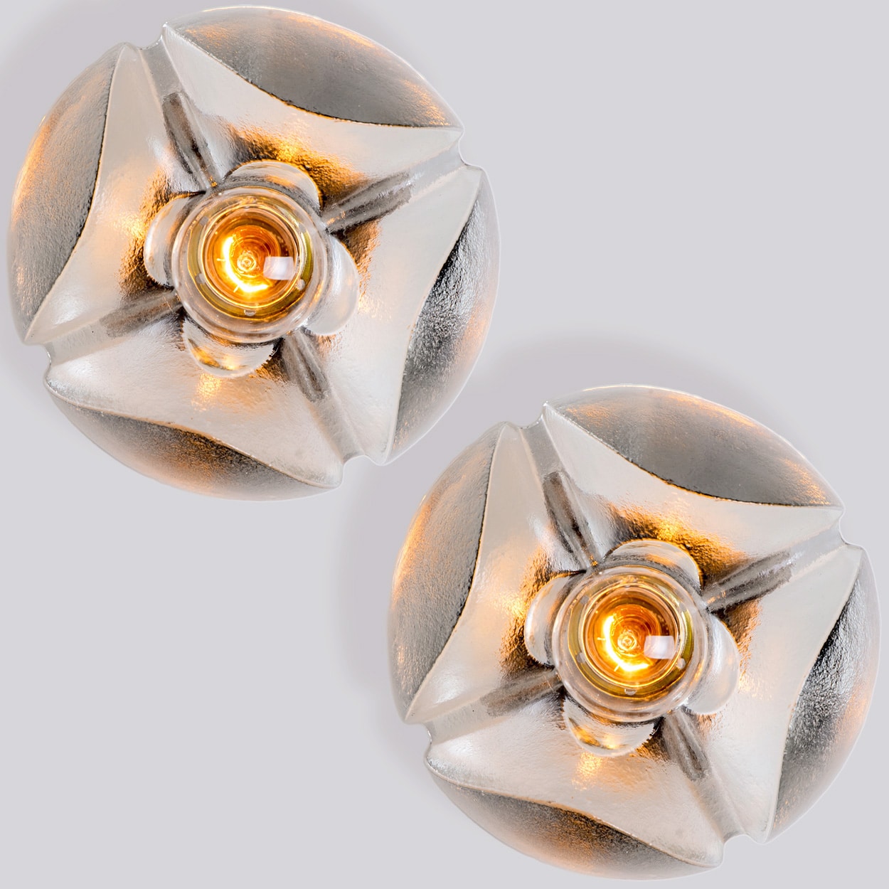 Pair of Flower Wall Lights, Chrome and Glass by Sische, 1970s, Germany