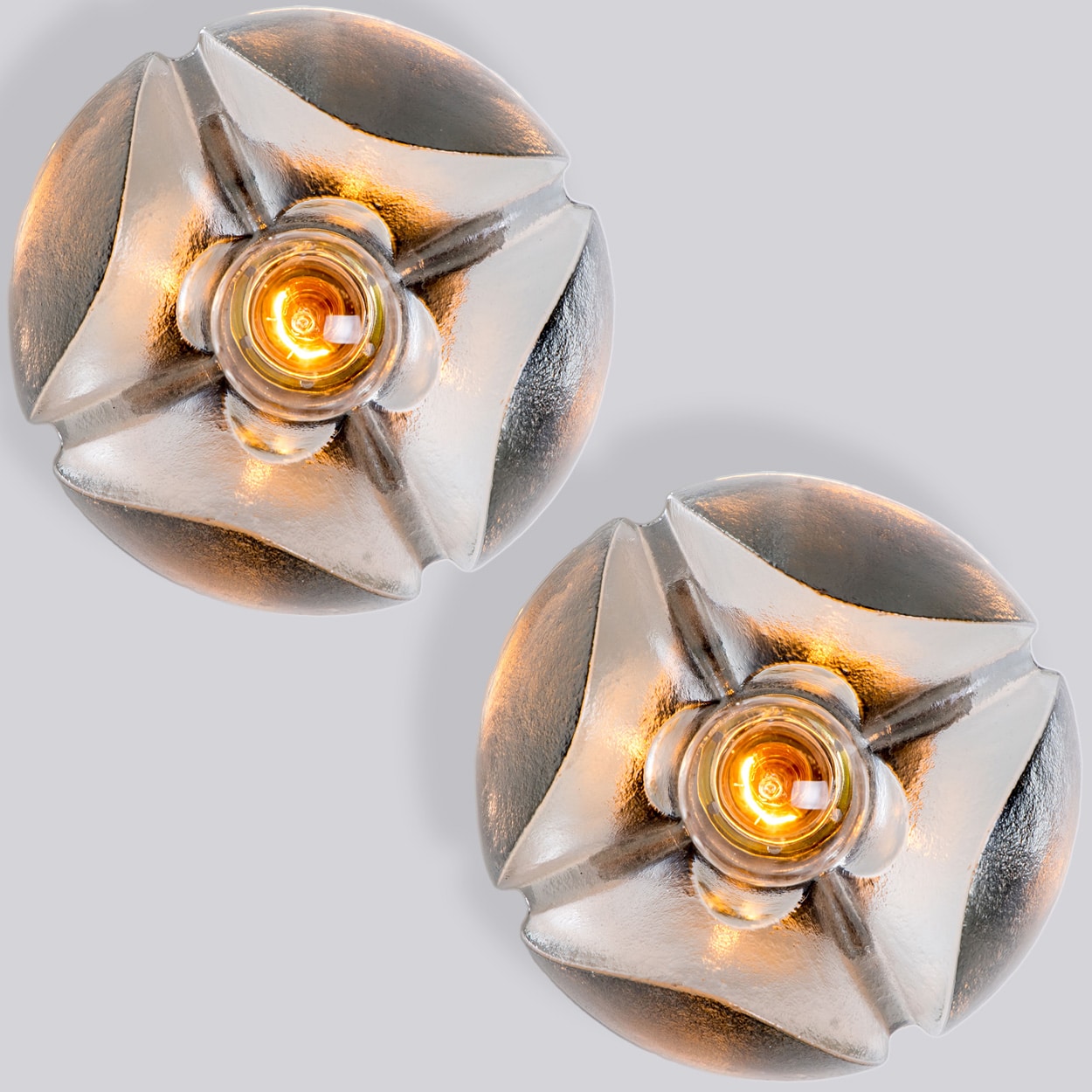 Pair of Flower Wall Lights, Chrome and Glass by Sische, 1970s, Germany