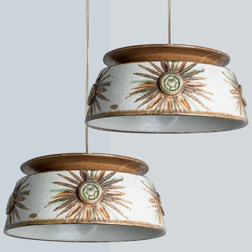 1 of the 2 Axella Ceramic Taupe Green Ceramic Pendant Lights, Denmark, 1970