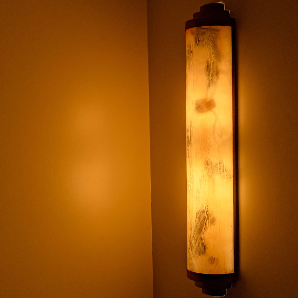 1 of the 4 Thin Art Deco Marble Colored Opal Glass Wall Lights, 1960