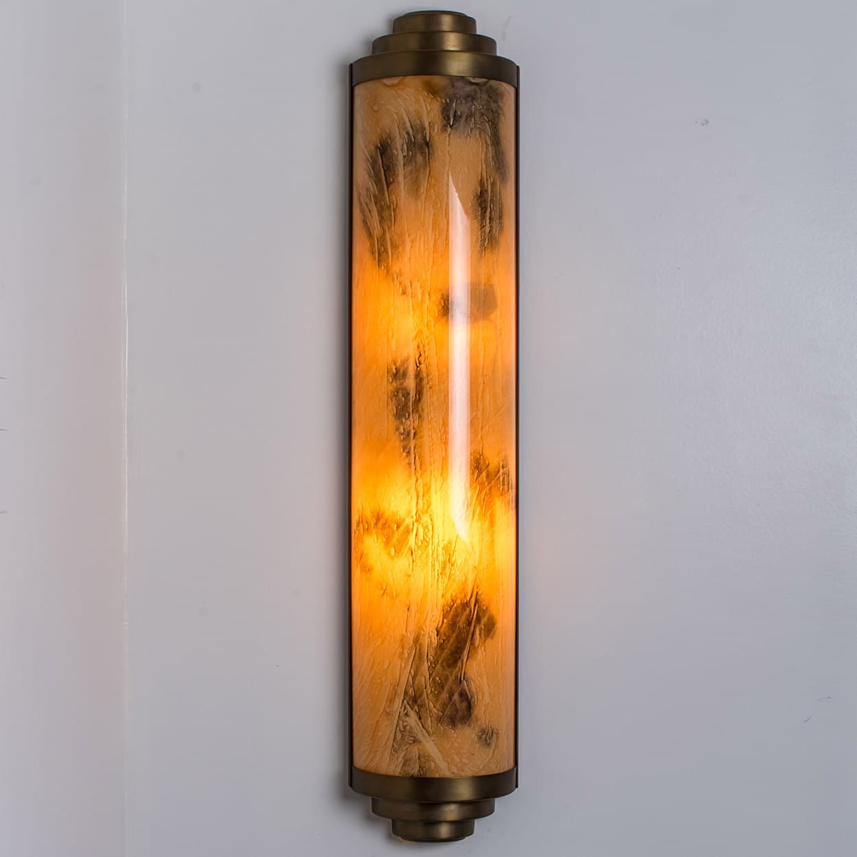 1 of the 4 Thin Art Deco Marble Colored Opal Glass Wall Lights, 1960
