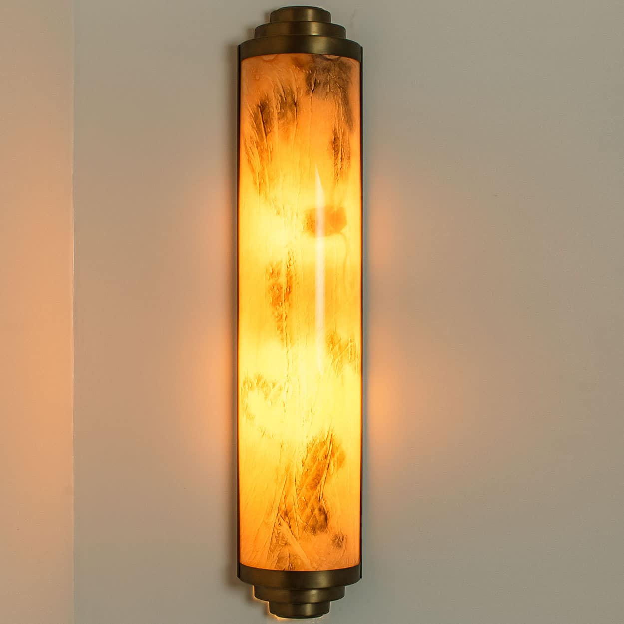 1 of the 4 Thin Art Deco Marble Colored Opal Glass Wall Lights, 1960