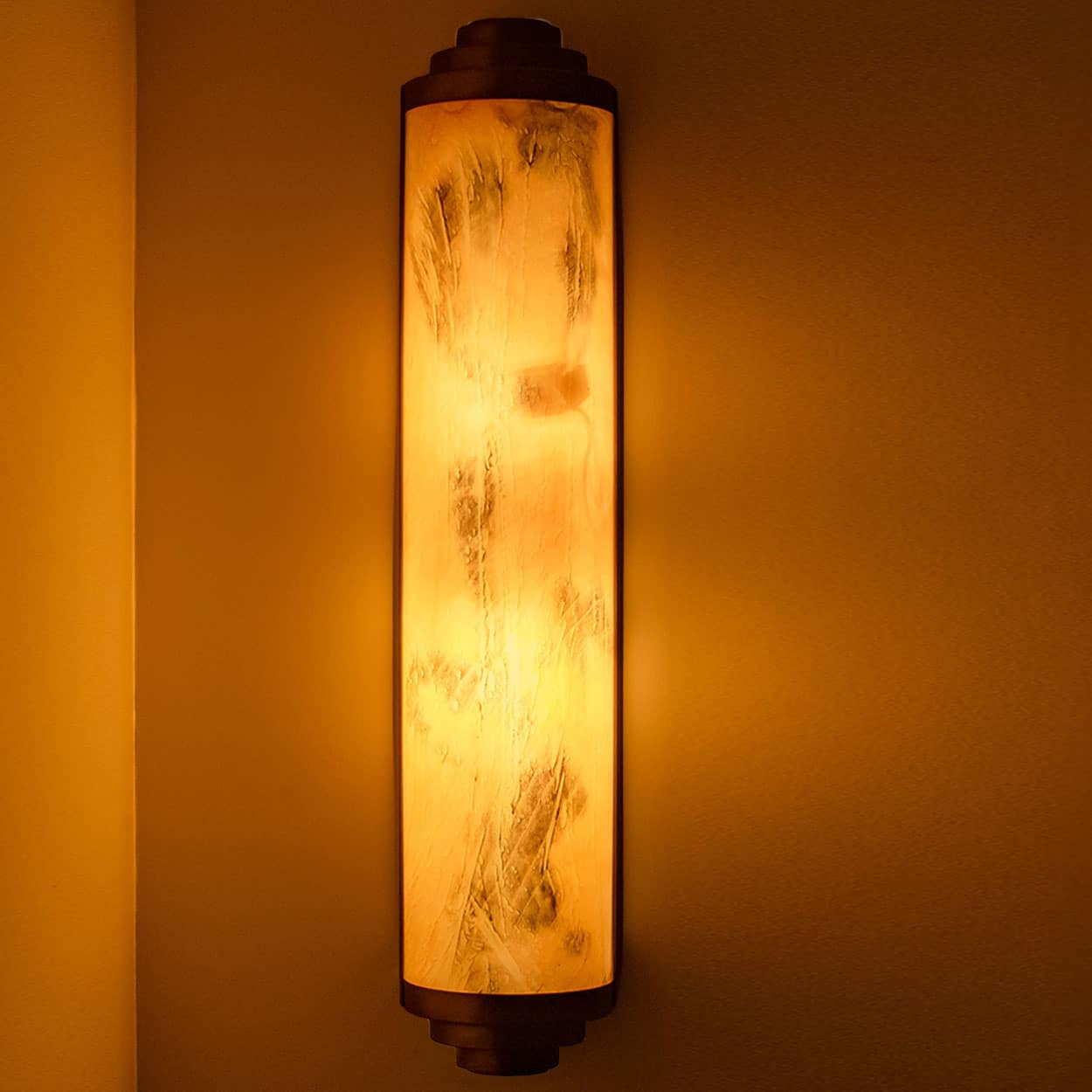 1 of the 4 Thin Art Deco Marble Colored Opal Glass Wall Lights, 1960