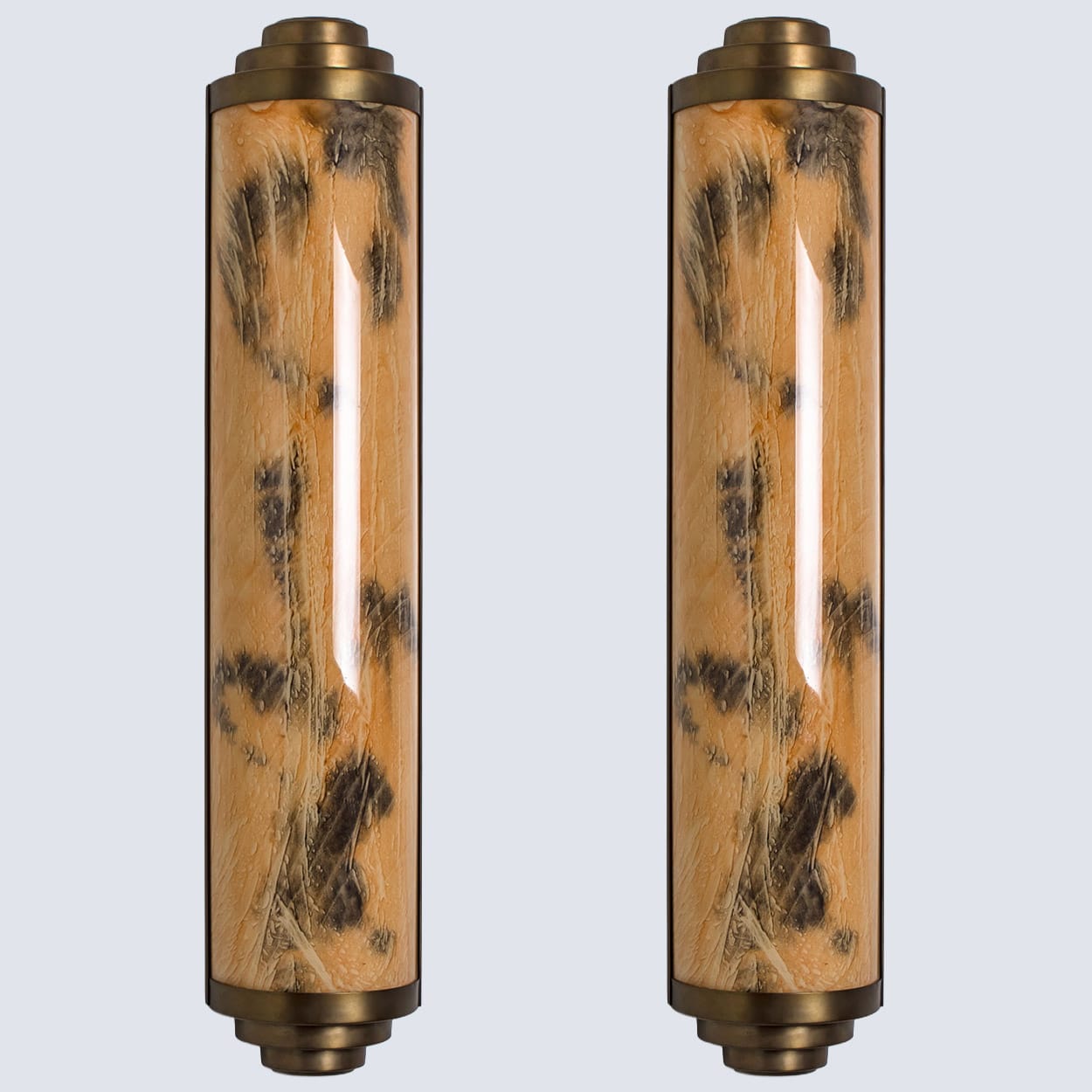 1 of the 4 Thin Art Deco Marble Colored Opal Glass Wall Lights, 1960