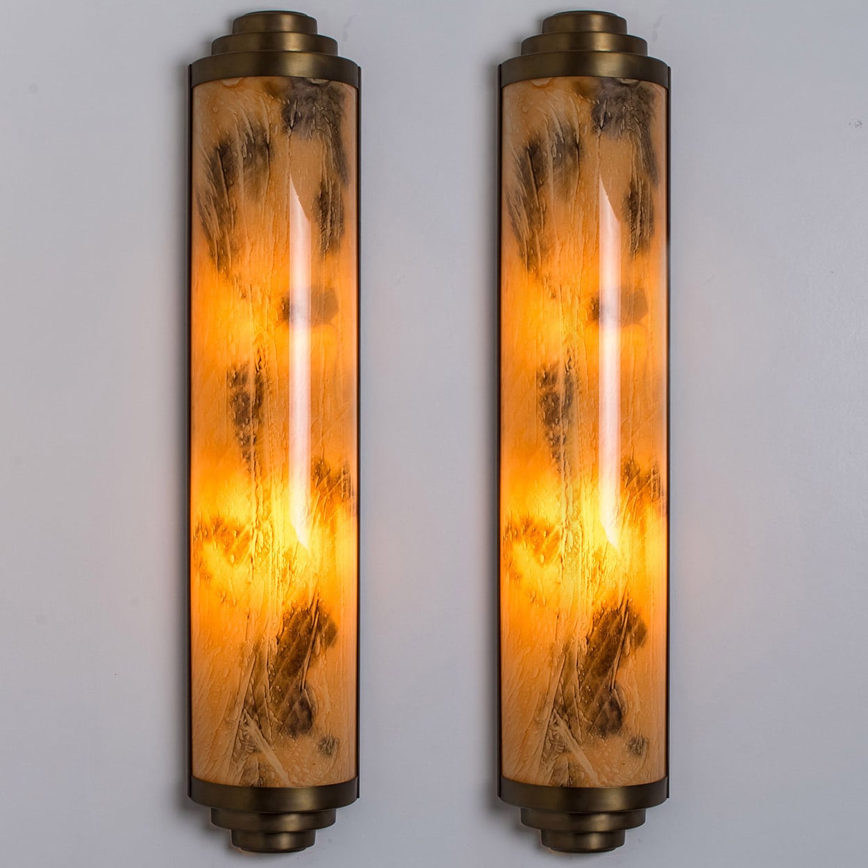 1 of the 4 Thin Art Deco Marble Colored Opal Glass Wall Lights, 1960