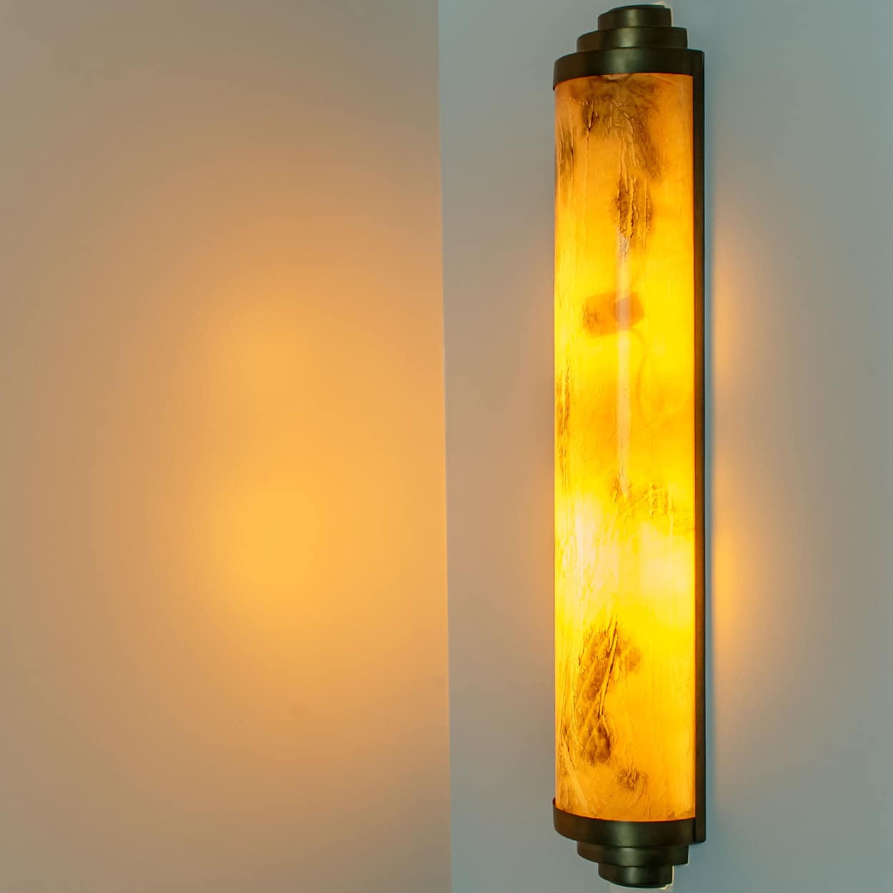 1 of the 4 Thin Art Deco Marble Colored Opal Glass Wall Lights, 1960