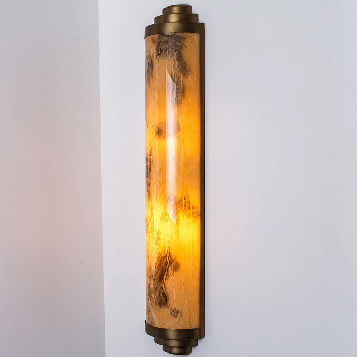 1 of the 4 Thin Art Deco Marble Colored Opal Glass Wall Lights, 1960