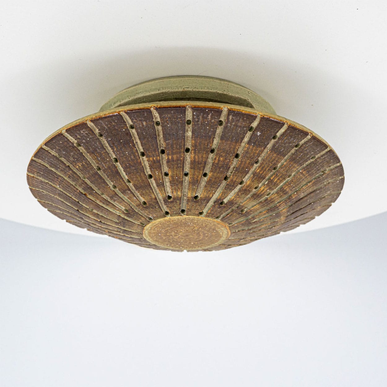 1 of the 2 Ceramic Round Wall Lights Holes in the style of Axella, Denmark 1970