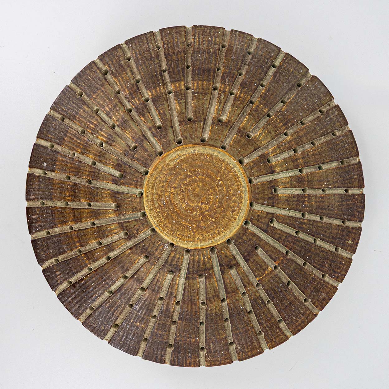 1 of the 2 Ceramic Round Wall Lights Holes in the style of Axella, Denmark 1970