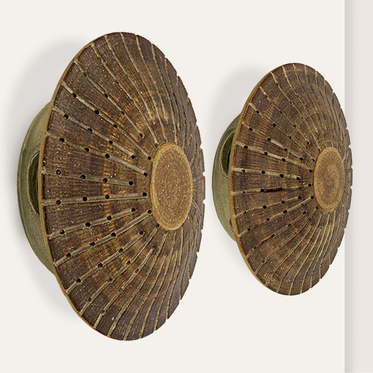 1 of the 2 Ceramic Round Wall Lights Holes in the style of Axella, Denmark 1970