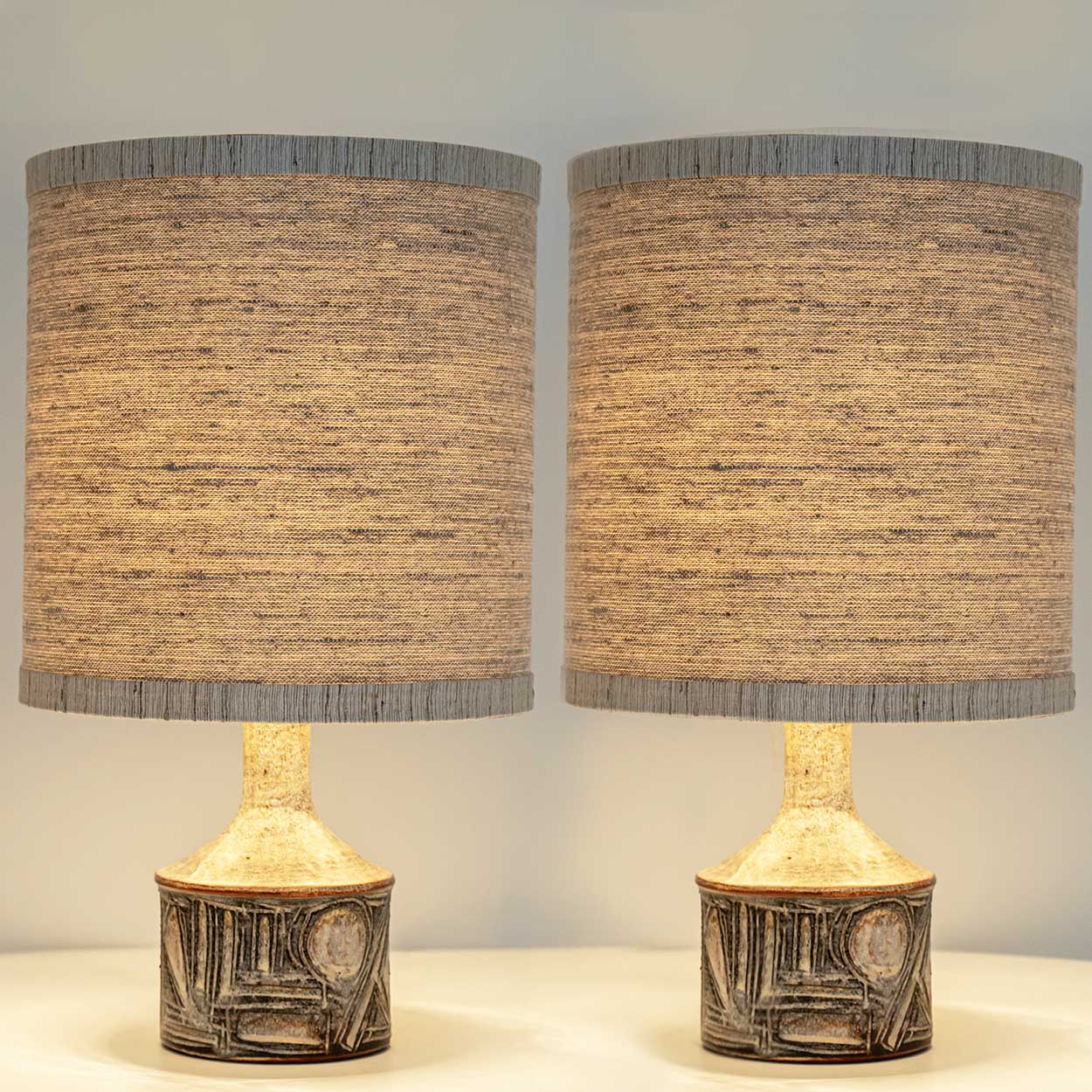 1 of the 2 Axella Ceramic Brown Lamps by Jette Helleroe, Denmark 1970