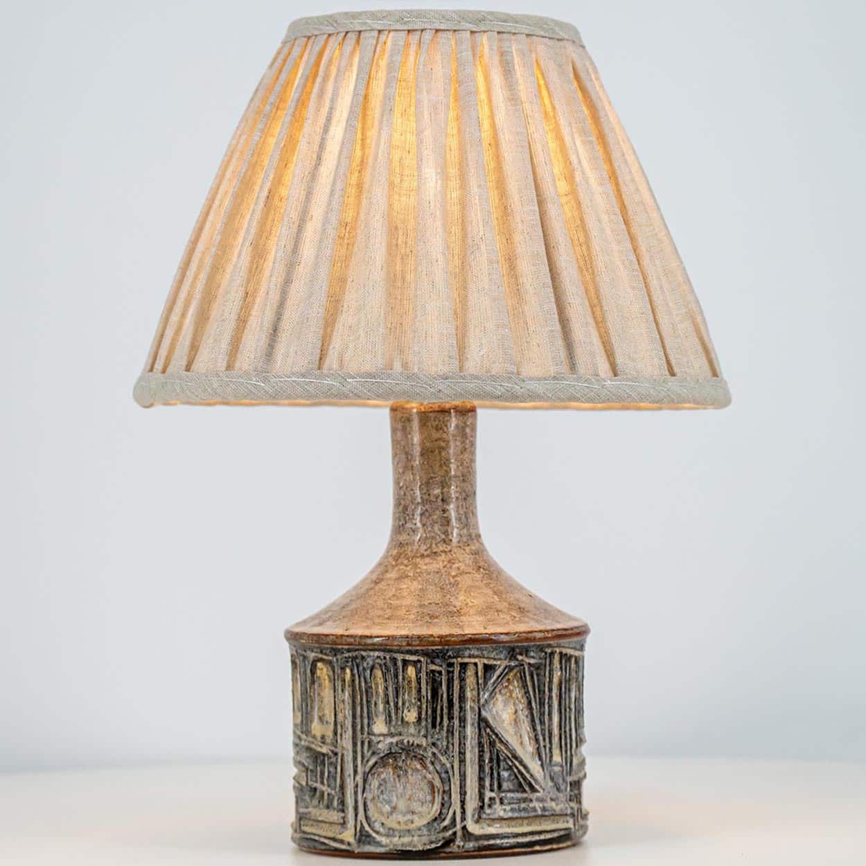 1 of the 2 Axella Ceramic Beige Brown Lamp by Jette Helleroe, Denmark 1970