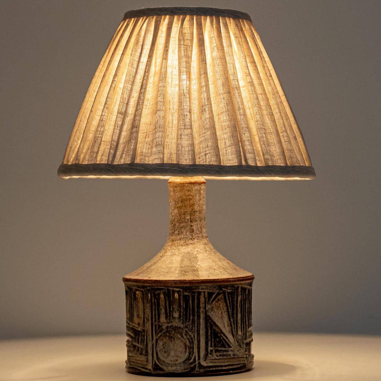 1 of the 2 Axella Ceramic Beige Brown Lamp by Jette Helleroe, Denmark 1970