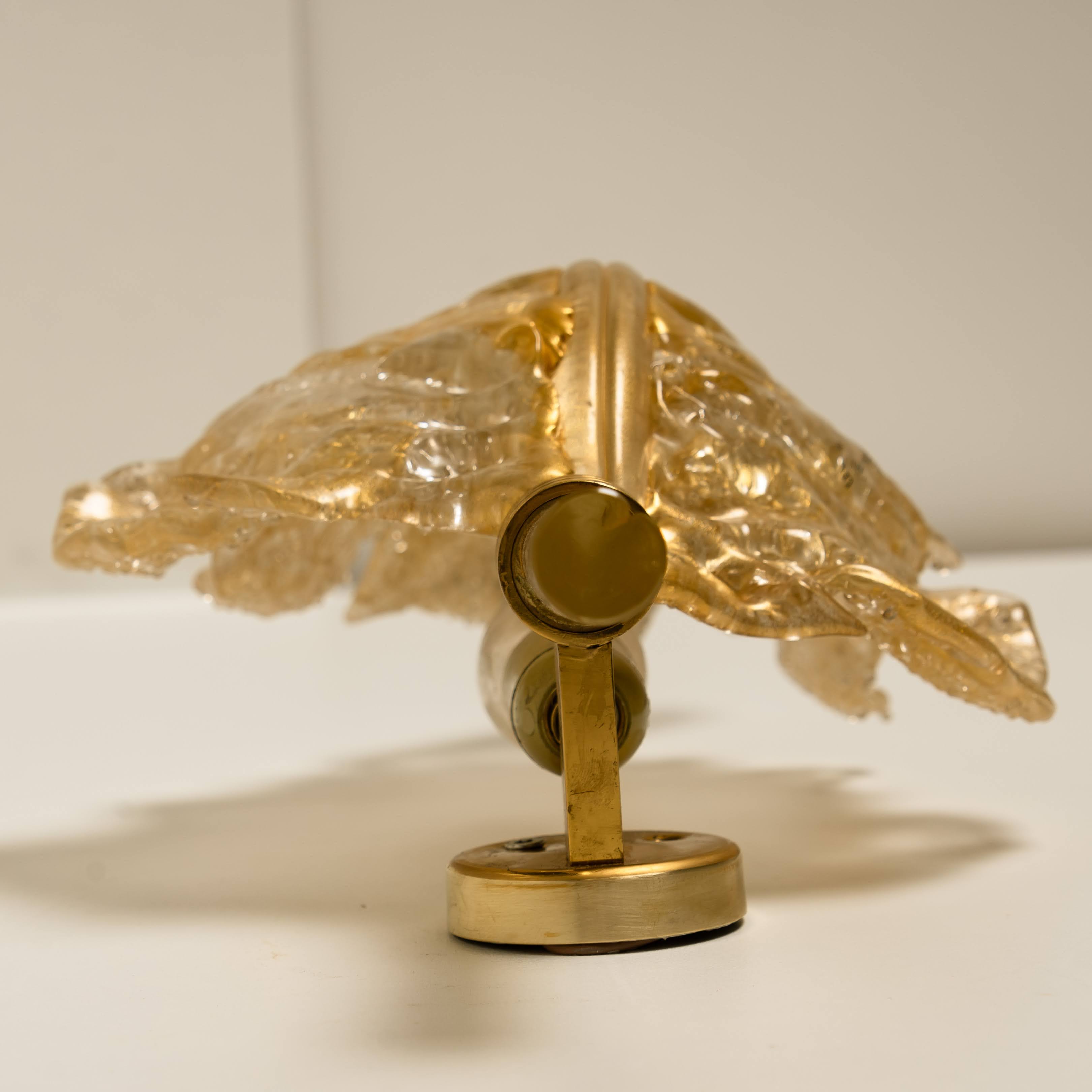 1 of the 4 Wall Sconces Barovier & Toso Glass and Brass Leafs, Italy 1970