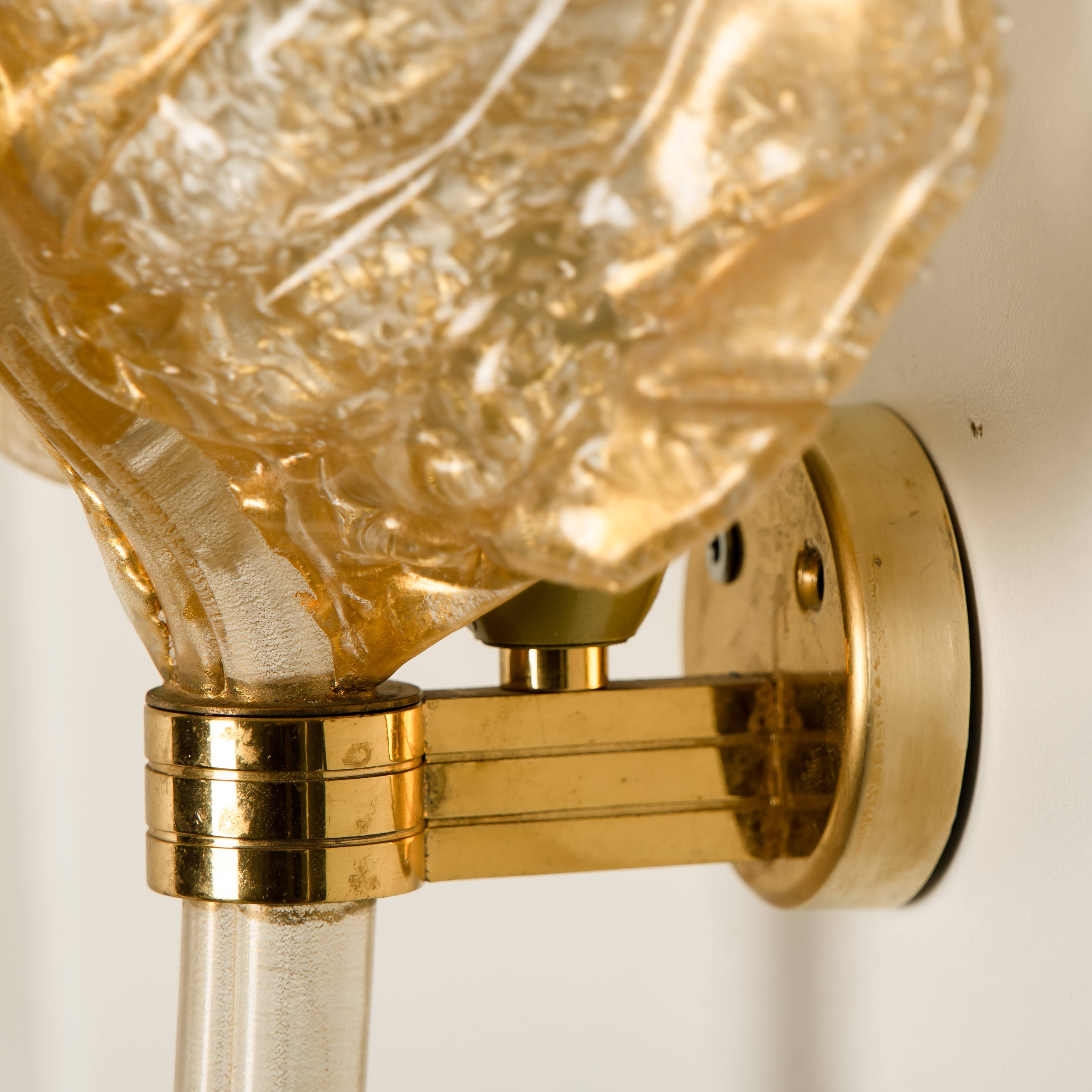 1 of the 4 Wall Sconces Barovier & Toso Glass and Brass Leafs, Italy 1970