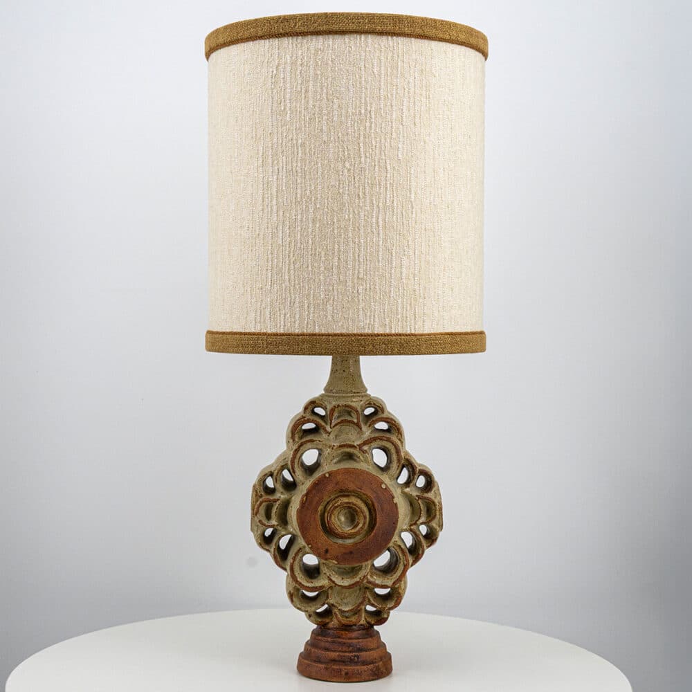 Ceramic Floor/Table Lamp B. Rooke, Beige Custom Made Lampshade by R. Houben