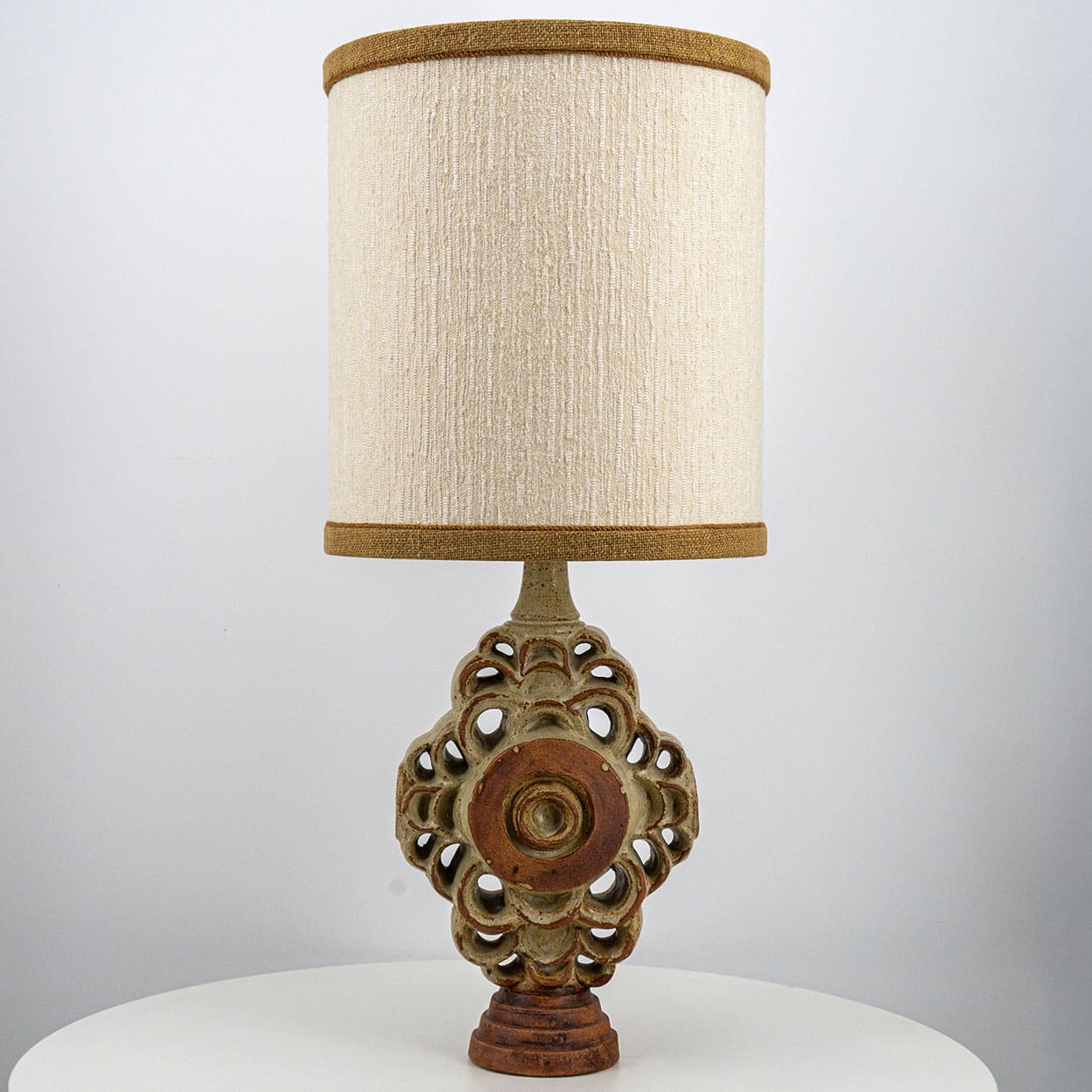 Ceramic Floor/Table Lamp B. Rooke, Beige Custom Made Lampshade by R. Houben