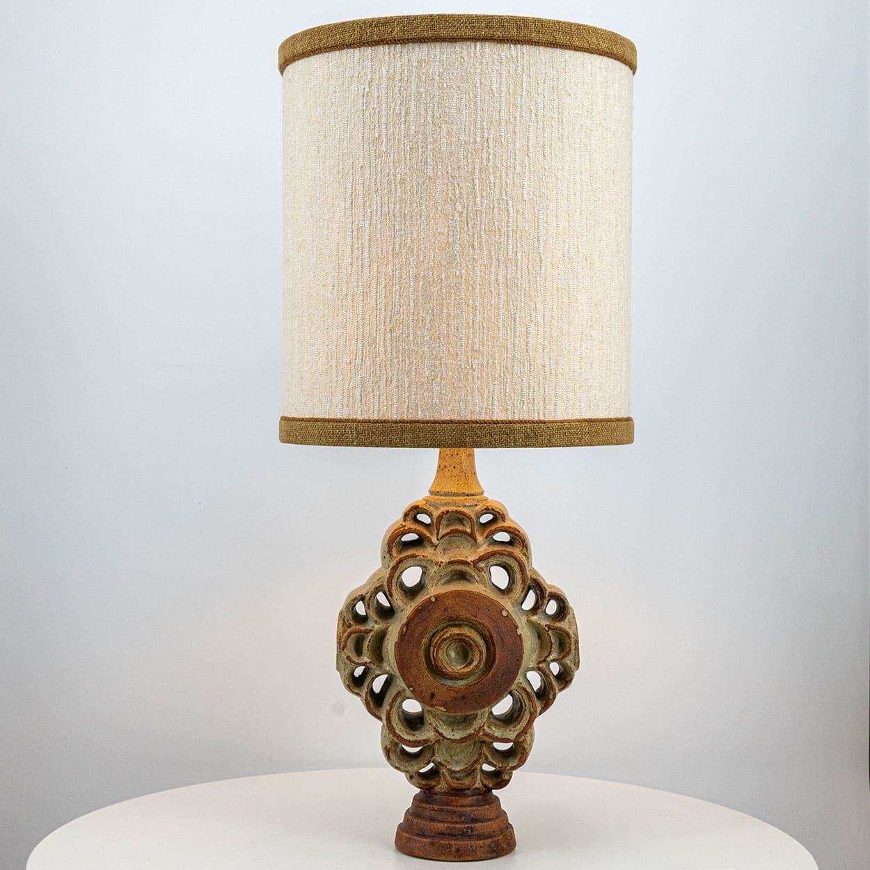 Ceramic Floor/Table Lamp B. Rooke, Beige Custom Made Lampshade by R. Houben