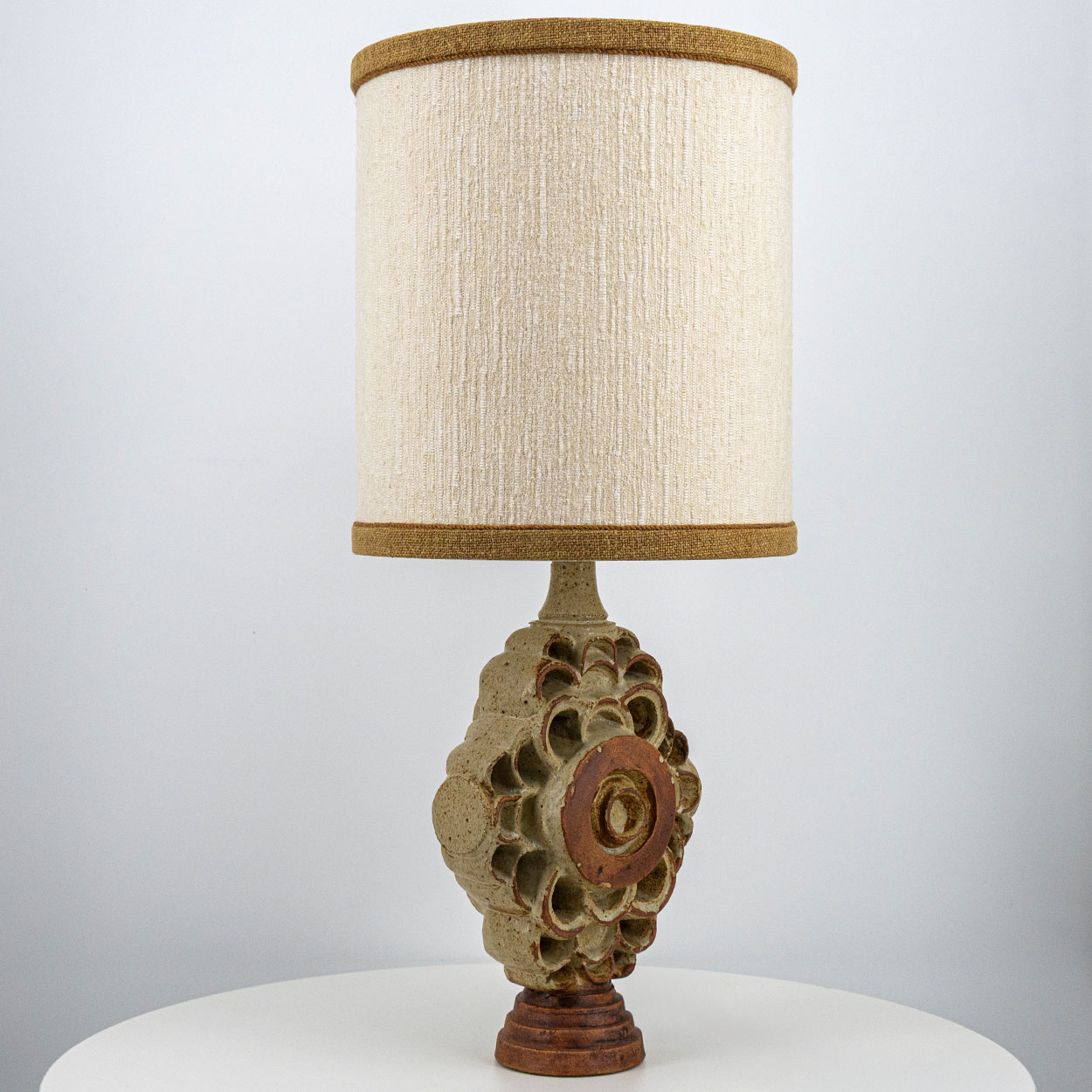 Ceramic Floor/Table Lamp B. Rooke, Beige Custom Made Lampshade by R. Houben