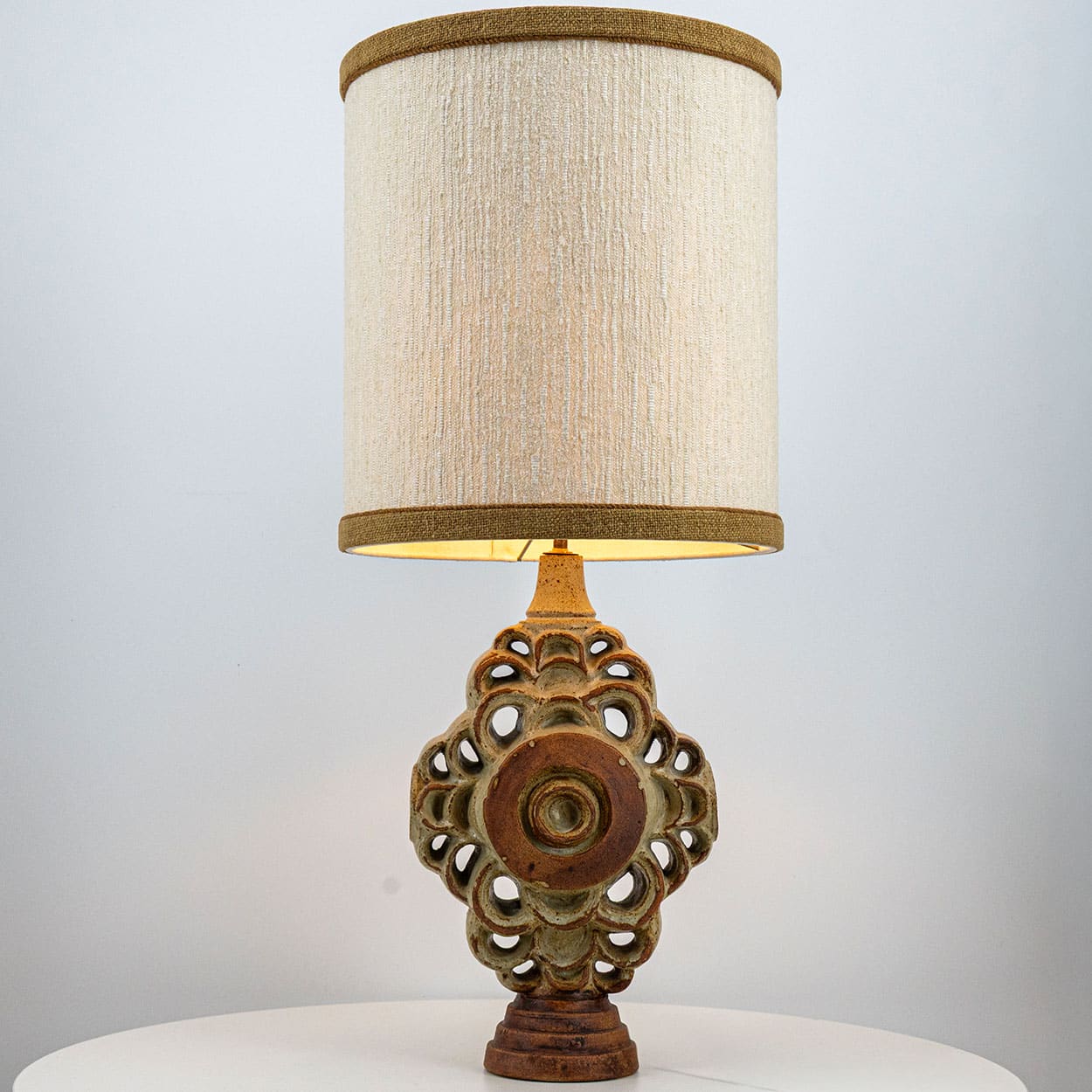 Ceramic Floor/Table Lamp B. Rooke, Beige Custom Made Lampshade by R. Houben