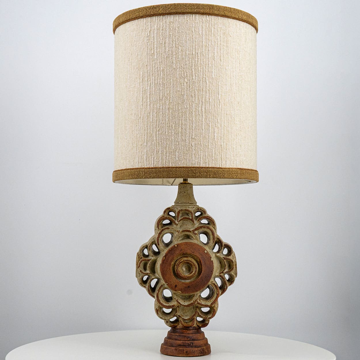 Ceramic Floor/Table Lamp B. Rooke, Beige Custom Made Lampshade by R. Houben