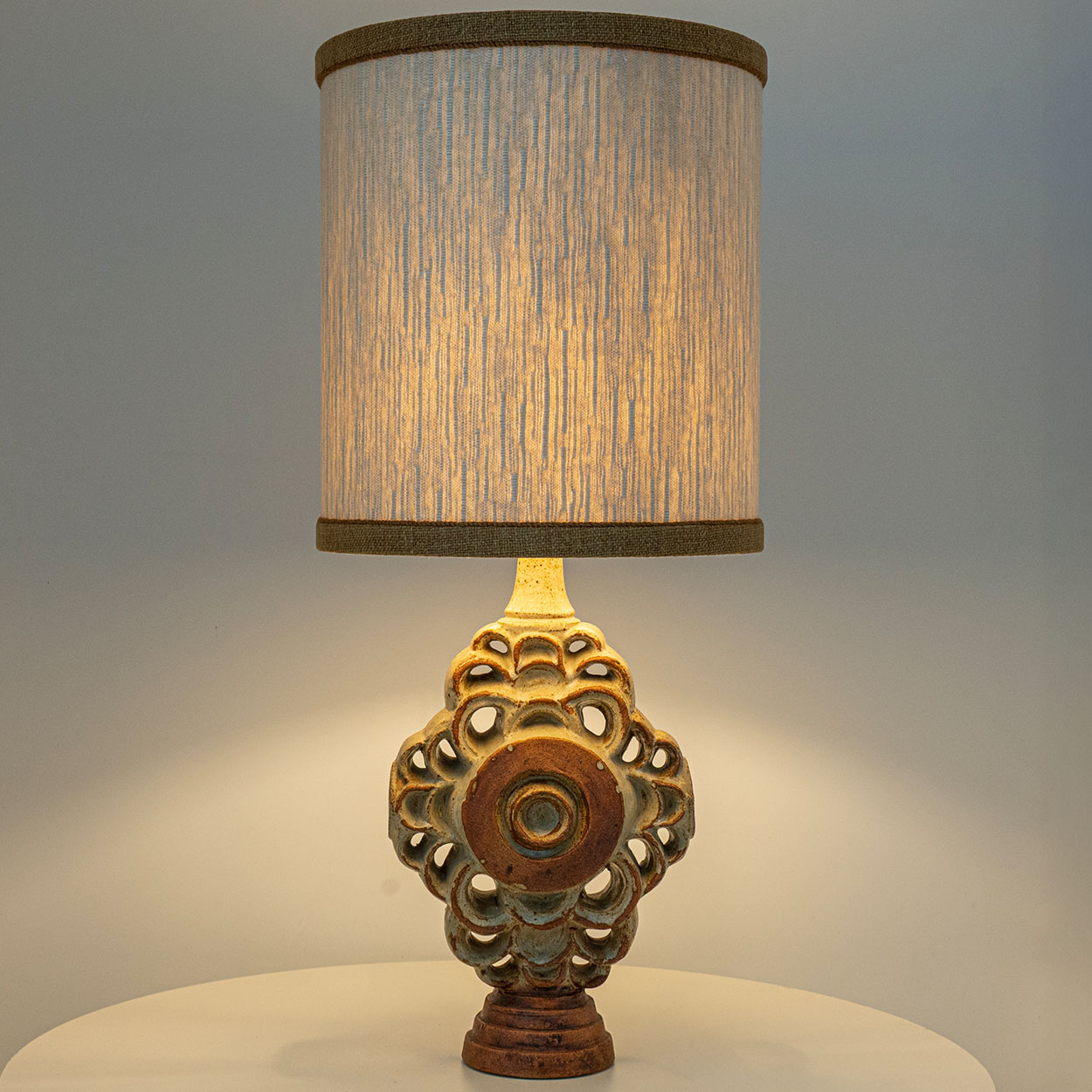 Ceramic Floor/Table Lamp B. Rooke, Beige Custom Made Lampshade by R. Houben