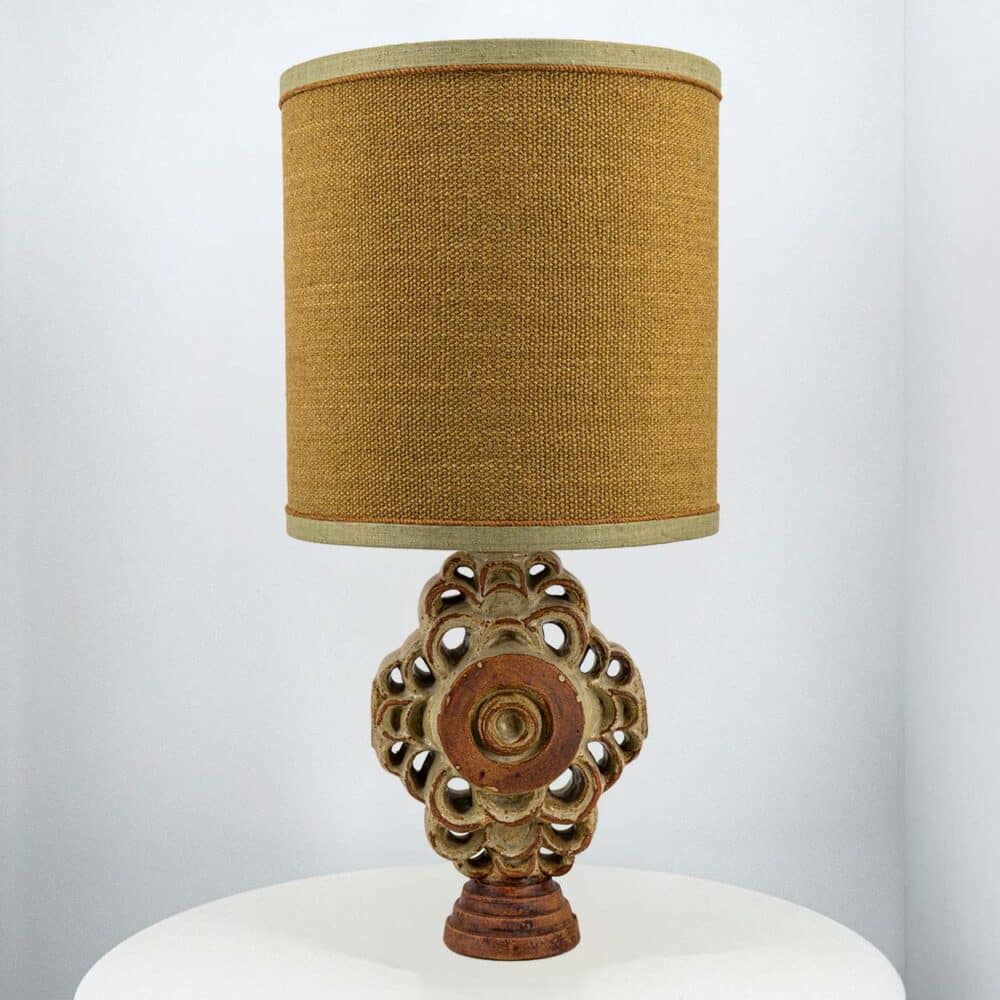Ceramic Floor/Table Lamp B. Rooke, Ochre Custom Made Lampshade by R. Houben