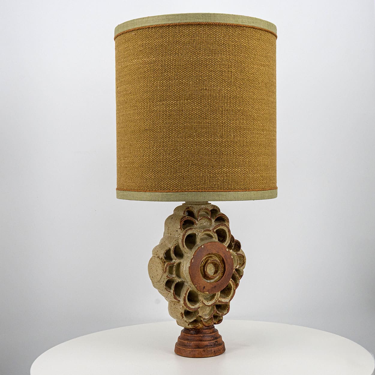 Ceramic Floor/Table Lamp B. Rooke, Ochre Custom Made Lampshade by R. Houben