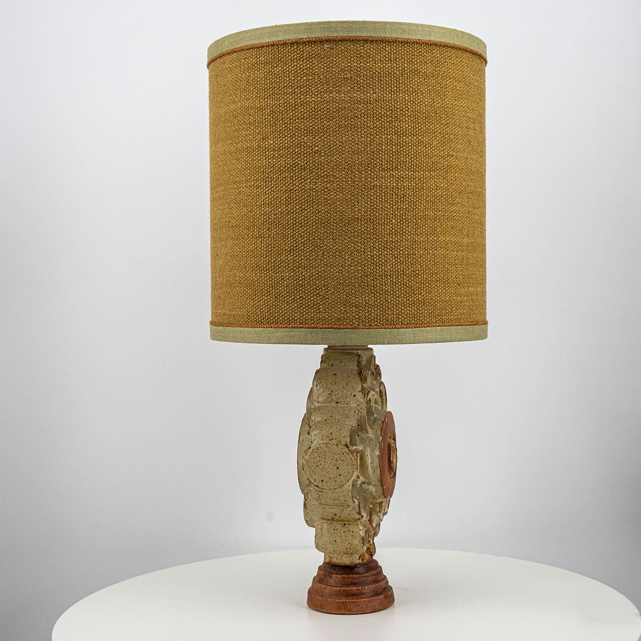 Ceramic Floor/Table Lamp B. Rooke, Ochre Custom Made Lampshade by R. Houben