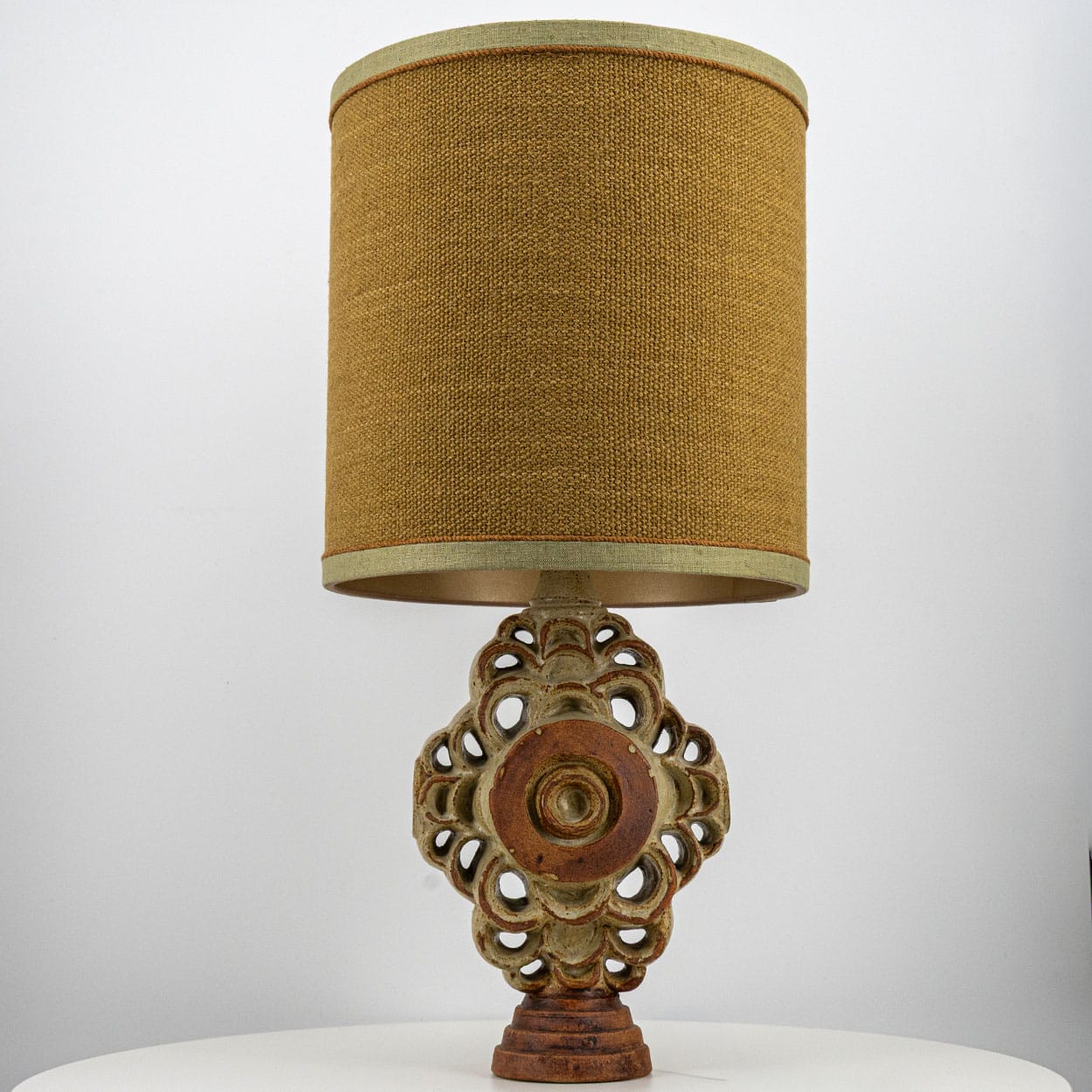 Ceramic Floor/Table Lamp B. Rooke, Ochre Custom Made Lampshade by R. Houben