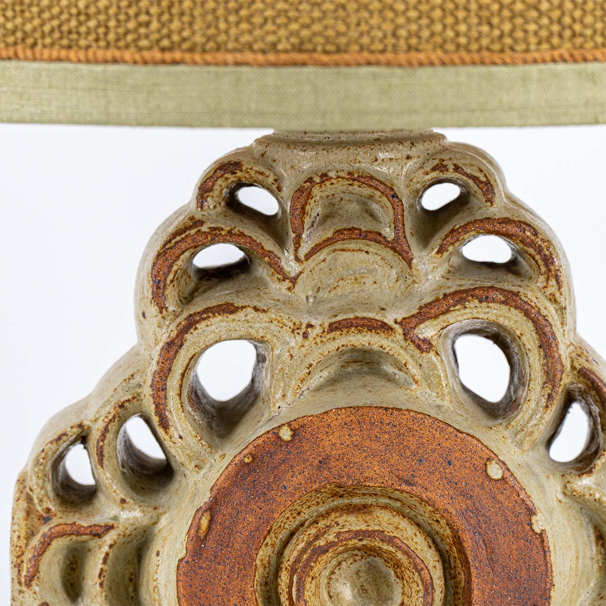 Ceramic Floor/Table Lamp B. Rooke, Ochre Custom Made Lampshade by R. Houben