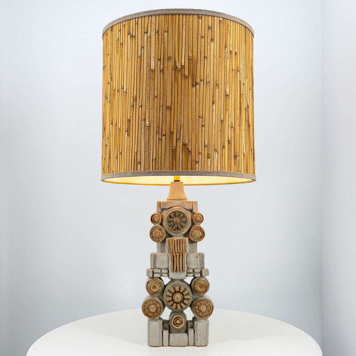 Ceramic Floor/Table Lamp B. Rooke, Natural Custom Made Lampshade by R. Houben