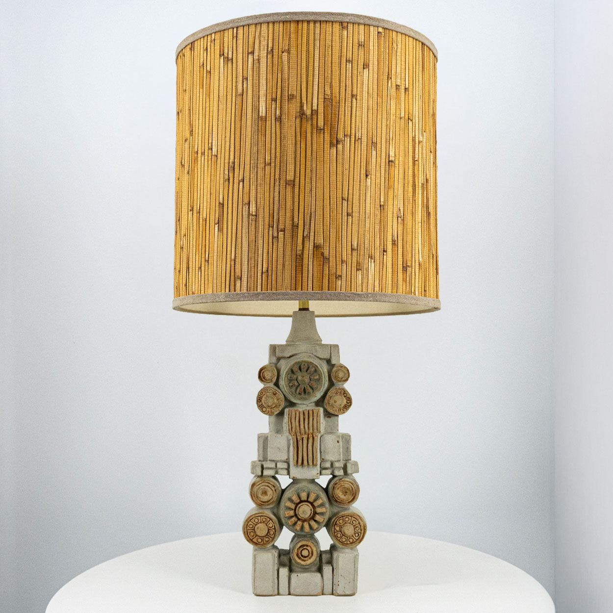 Ceramic Floor/Table Lamp B. Rooke, Natural Custom Made Lampshade by R. Houben