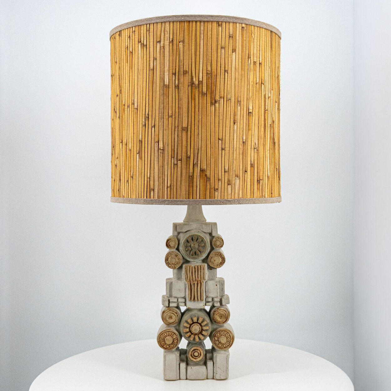 Ceramic Floor/Table Lamp B. Rooke, Natural Custom Made Lampshade by R. Houben