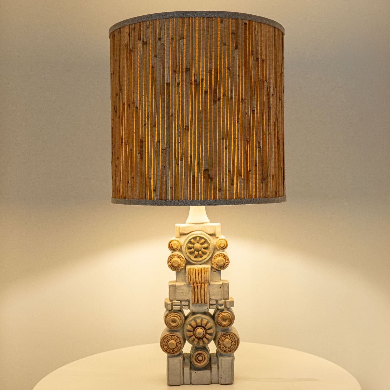 Ceramic Floor/Table Lamp B. Rooke, Natural Custom Made Lampshade by R. Houben