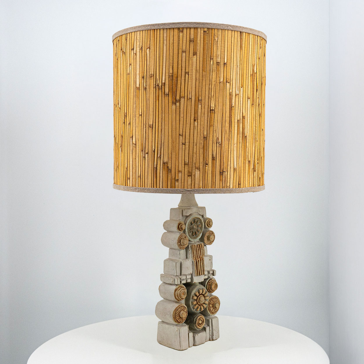 Ceramic Floor/Table Lamp B. Rooke, Natural Custom Made Lampshade by R. Houben