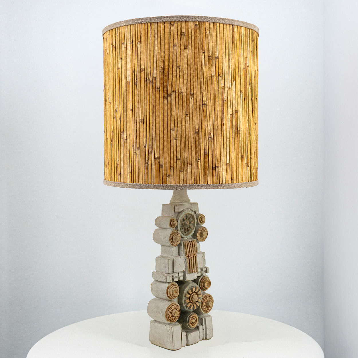 Ceramic Floor/Table Lamp B. Rooke, Natural Custom Made Lampshade by R. Houben
